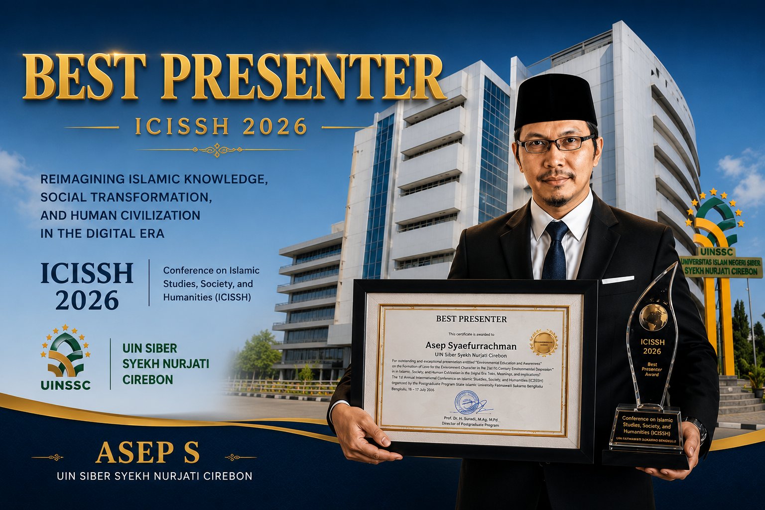 Asep Syaefurrachman Mahasiswa Pascasarjana Harumkan UIN Siber Syekh Nurjati Cirebon melalui Best Presenter Award ICISSH 2026